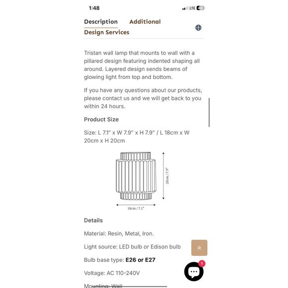 Pair Midcentury Style Tristan Ceramic Light Ivory Wall Sconces list $298 ea. - Picture 6 of 7